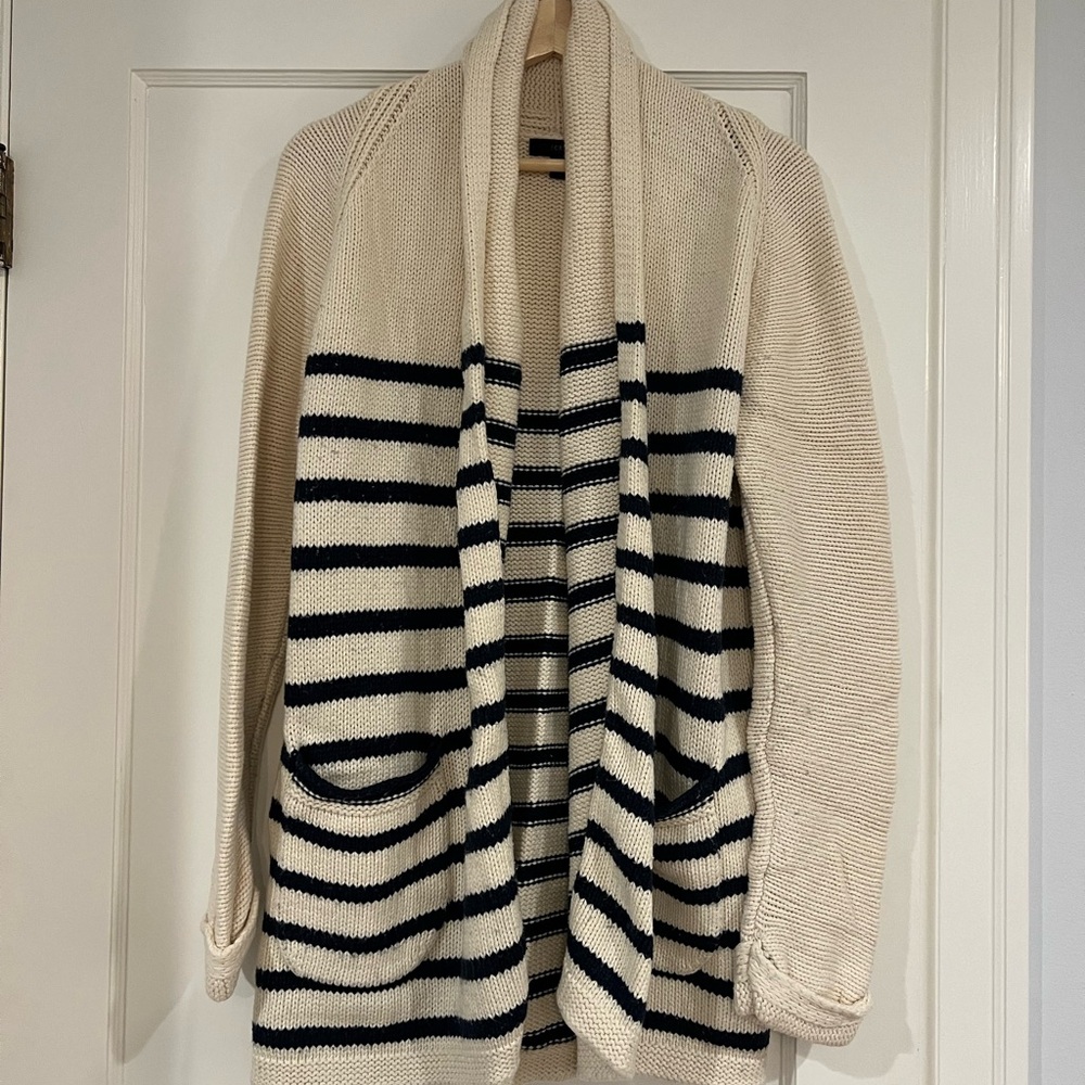 J.Crew Striped Cream and Navy Cardigan